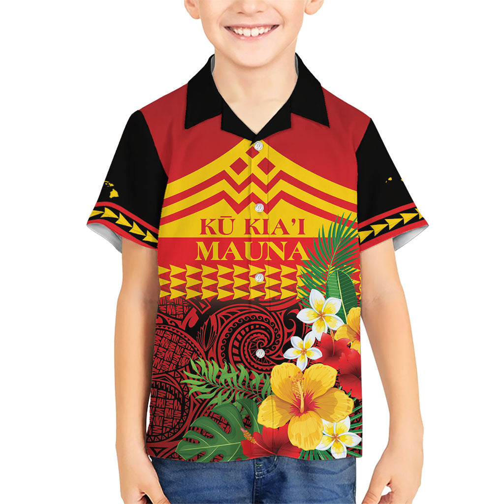 Hawaii Ku Kia'i Mauna Personalized Family Matching Off The Shoulder Long Sleeve Dress and Hawaiian Shirt Hibiscus Kakau Pattern LT9 Son's Shirt Red - Polynesian Pride