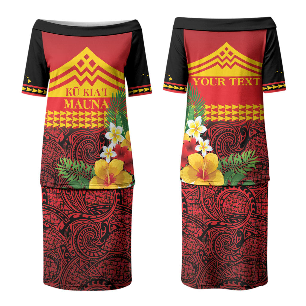 Hawaii Ku Kia'i Mauna Personalized Family Matching Puletasi and Hawaiian Shirt Hibiscus Kakau Pattern LT9 Mom's Dress Red - Polynesian Pride
