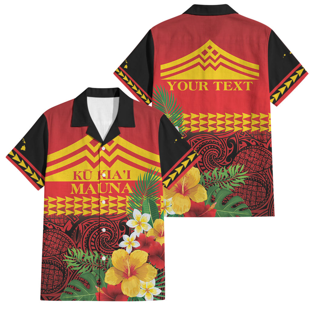 Hawaii Ku Kia'i Mauna Personalized Family Matching Puletasi and Hawaiian Shirt Hibiscus Kakau Pattern LT9 Dad's Shirt - Short Sleeve Red - Polynesian Pride