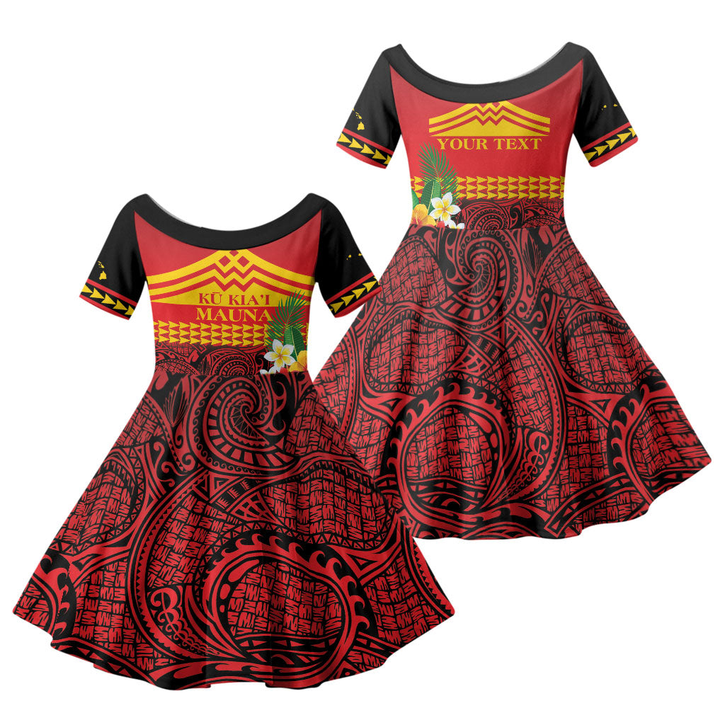 Hawaii Ku Kia'i Mauna Personalized Family Matching Puletasi and Hawaiian Shirt Hibiscus Kakau Pattern LT9 Daughter's Dress Red - Polynesian Pride