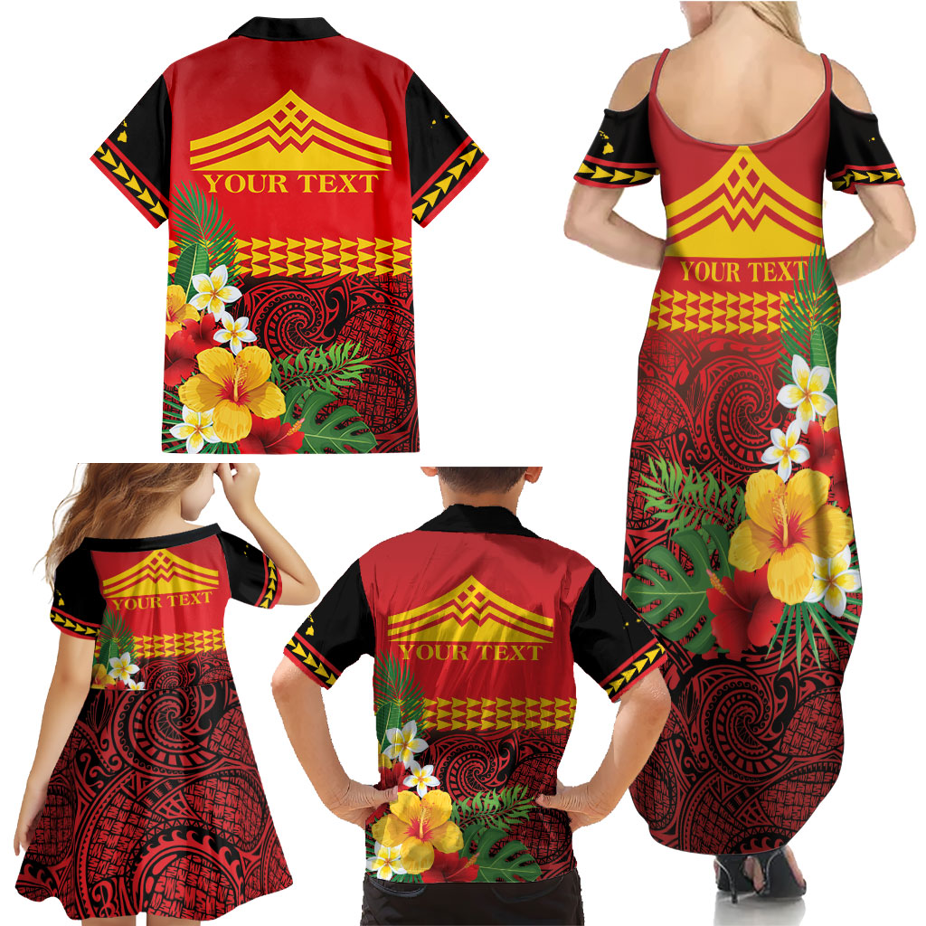 Hawaii Ku Kia'i Mauna Personalized Family Matching Summer Maxi Dress and Hawaiian Shirt Hibiscus Kakau Pattern
