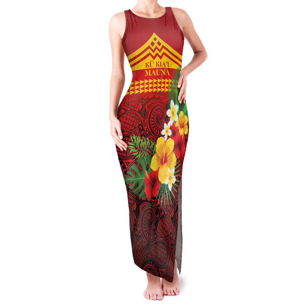Hawaii Ku Kia'i Mauna Personalized Family Matching Tank Maxi Dress and Hawaiian Shirt Hibiscus Kakau Pattern