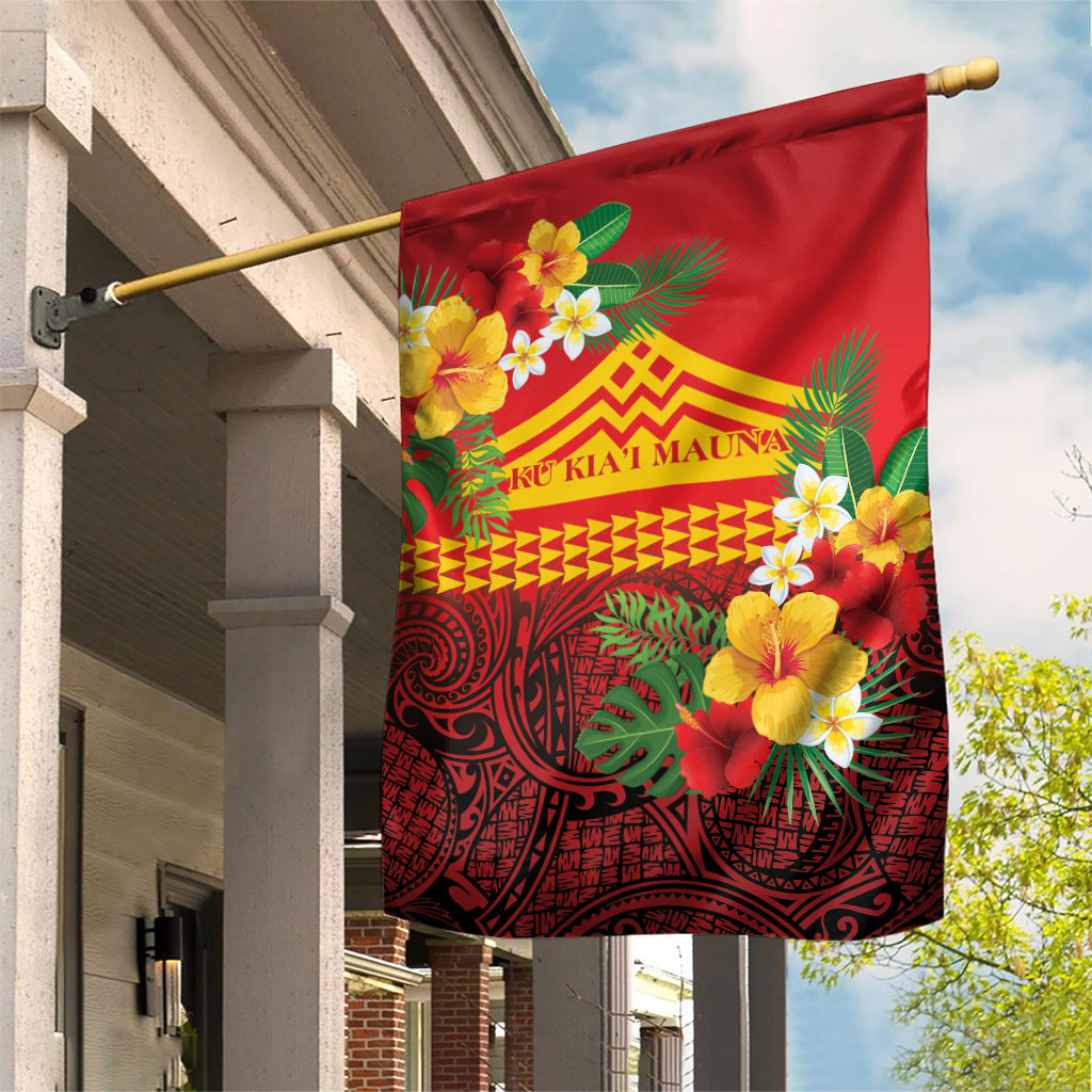Hawaii Ku Kia'i Mauna Garden Flag Hibiscus Kakau Pattern