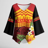Hawaii Ku Kia'i Mauna Personalized Kimono Sleeve Blouse Hibiscus Kakau Pattern
