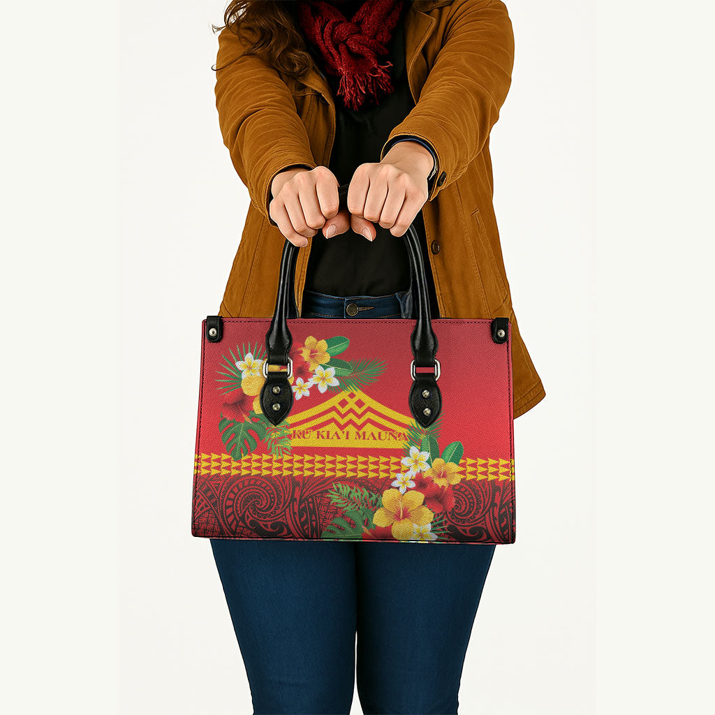 Hawaii Ku Kia'i Mauna Leather Bag Hibiscus Kakau Pattern