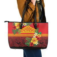 Hawaii Ku Kia'i Mauna Leather Tote Bag Hibiscus Kakau Pattern