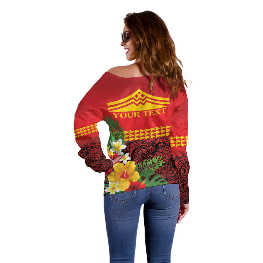 Hawaii Ku Kia'i Mauna Personalized Off Shoulder Sweater Hibiscus Kakau Pattern
