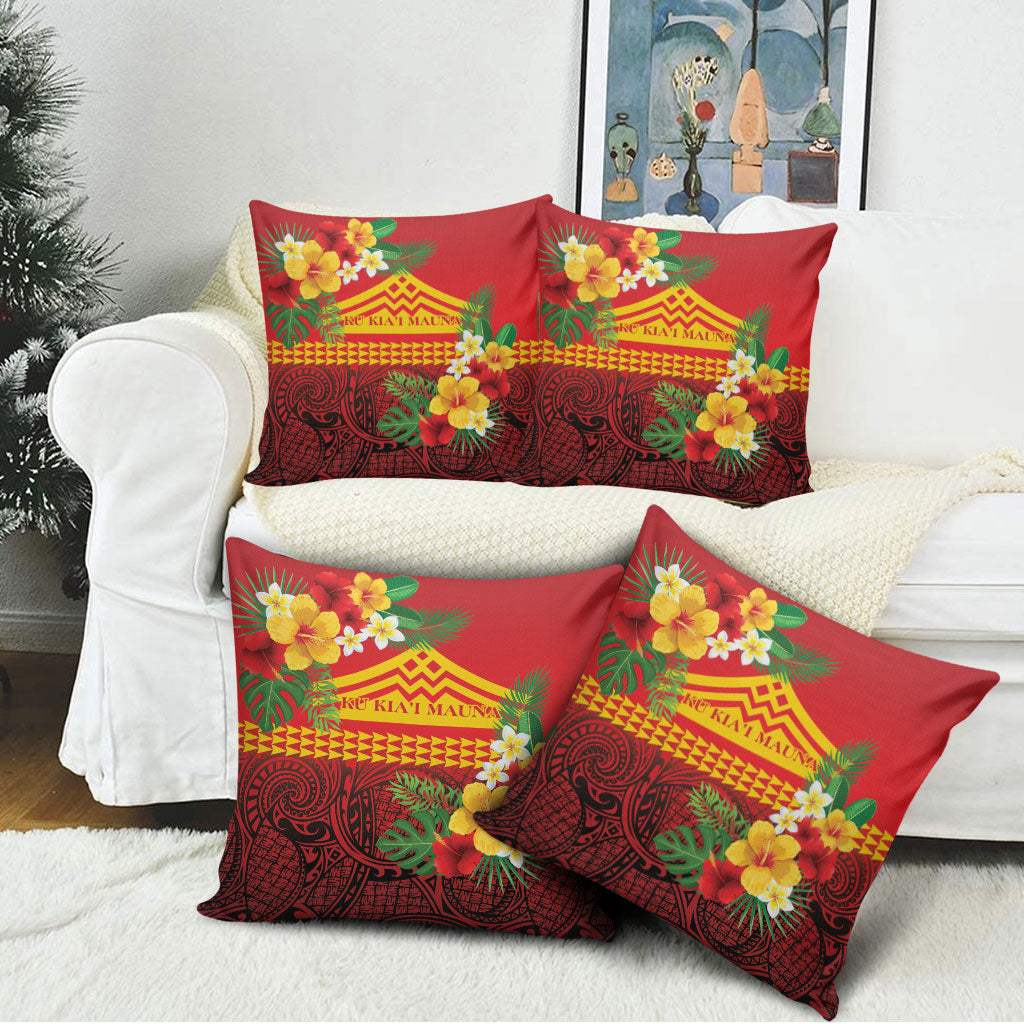 Hawaii Ku Kia'i Mauna Pillow Cover Hibiscus Kakau Pattern