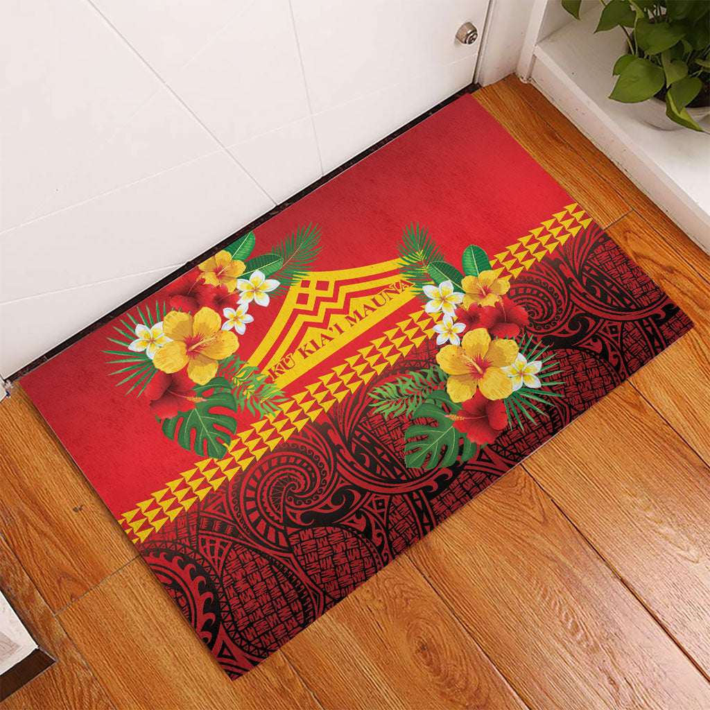 Hawaii Ku Kia'i Mauna Rubber Doormat Hibiscus Kakau Pattern