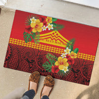 Hawaii Ku Kia'i Mauna Rubber Doormat Hibiscus Kakau Pattern