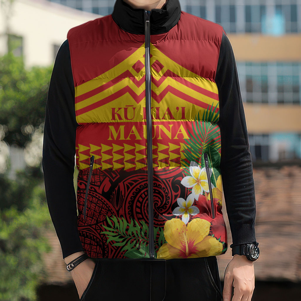 Hawaii Ku Kia'i Mauna Personalized Sleeveless Puffer Jacket Hibiscus Kakau Pattern