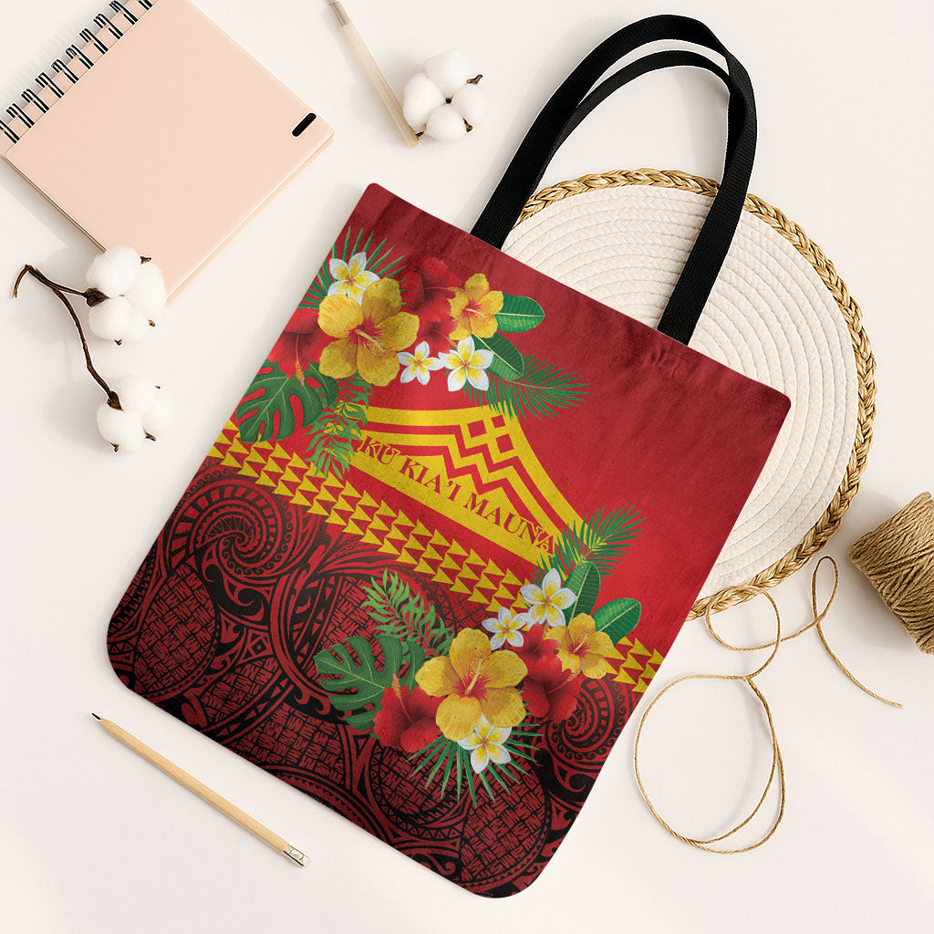 Hawaii Ku Kia'i Mauna Tote Bag Hibiscus Kakau Pattern