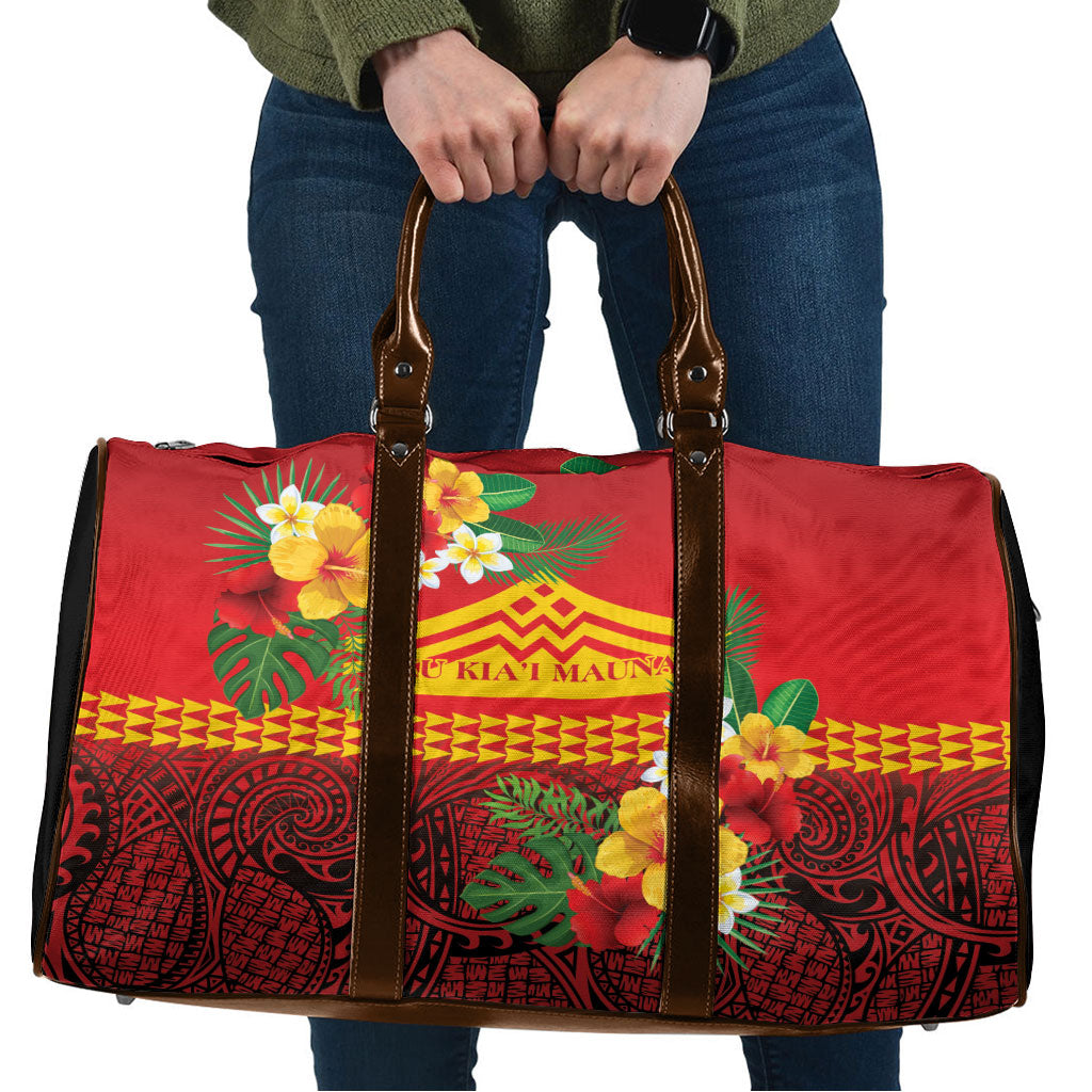 Hawaii Ku Kia'i Mauna Travel Bag Hibiscus Kakau Pattern