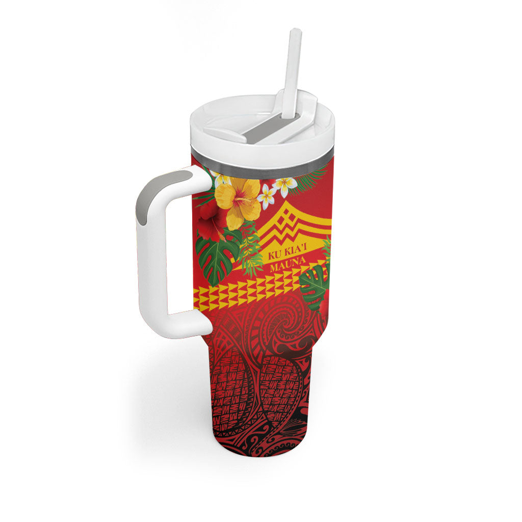 Hawaii Ku Kia'i Mauna Personalized Tumbler With Handle Hibiscus Kakau Pattern