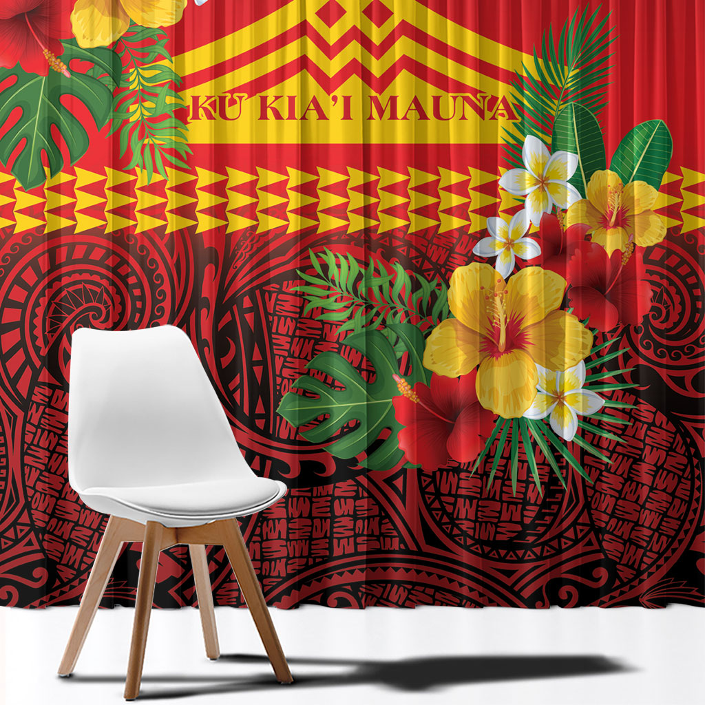 Hawaii Ku Kia'i Mauna Window Curtain Hibiscus Kakau Pattern