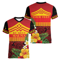 Hawaii Ku Kia'i Mauna Personalized Women V-Neck T-Shirt Hibiscus Kakau Pattern