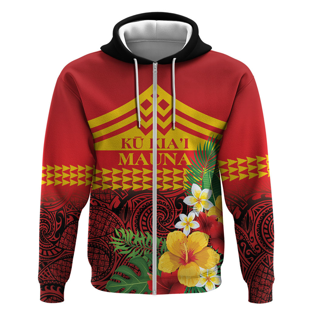 Hawaii Ku Kia'i Mauna Personalized Zip Hoodie Hibiscus Kakau Pattern LT9 Zip Hoodie Red - Polynesian Pride