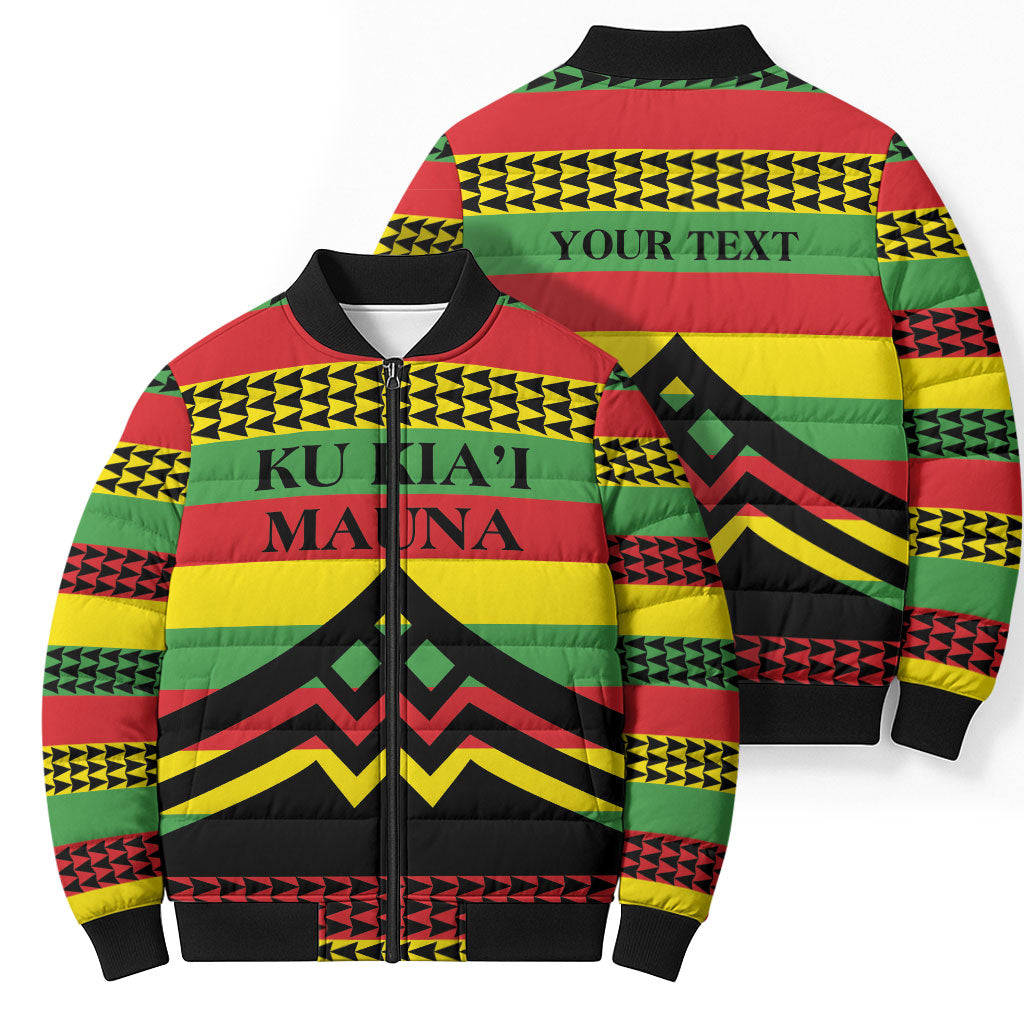 Hawaii Ku Kia'i Mauna Personalized Bomber Puffer Jacket Hawaiian Kanaka Maoli Motif