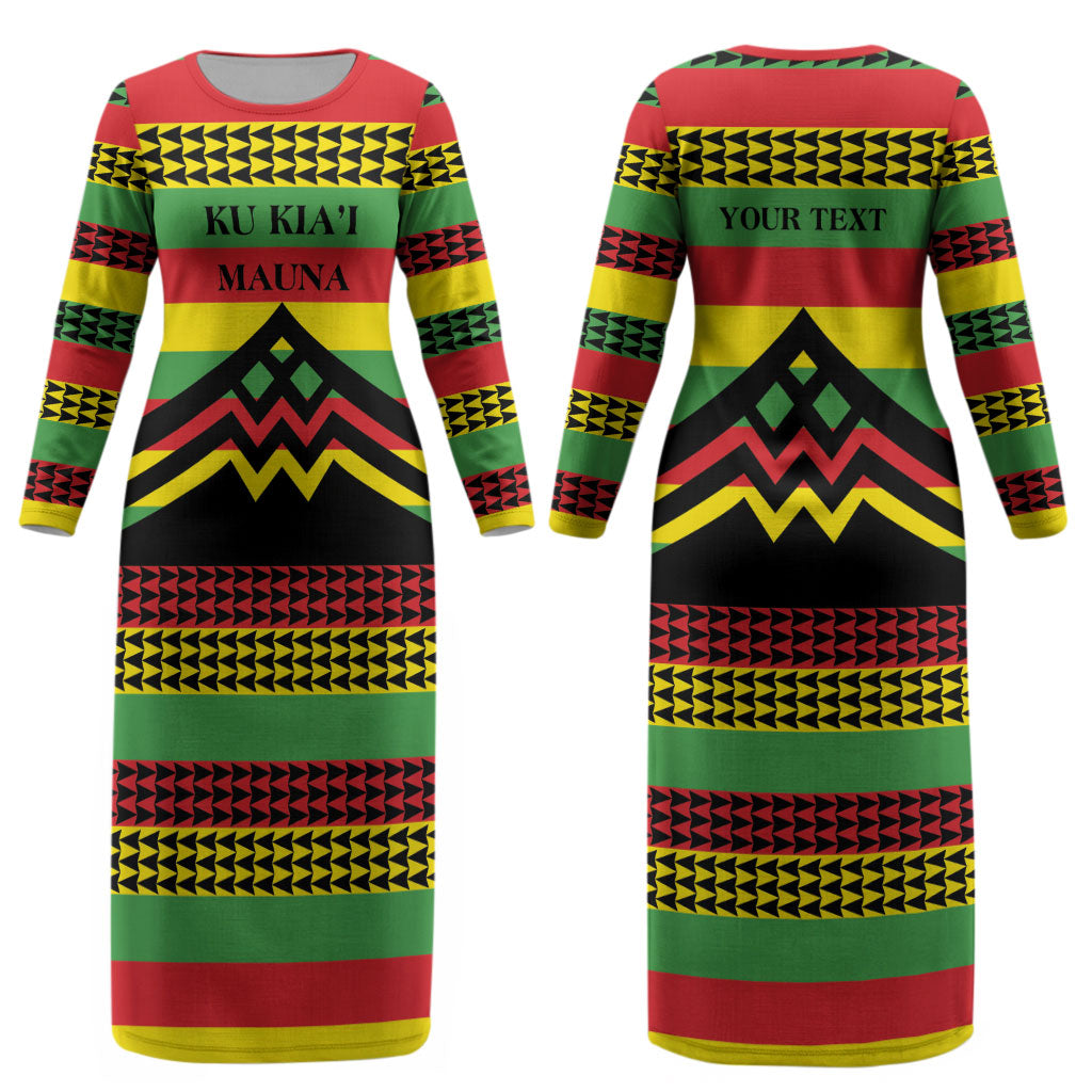 Hawaii Ku Kia'i Mauna Personalized Couples Matching Long Sleeve Bodycon Dress and Hawaiian Shirt Hawaiian Kanaka Maoli Motif LT9 - Polynesian Pride