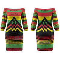 Hawaii Ku Kia'i Mauna Personalized Couples Matching Off The Shoulder Long Sleeve Dress and Hawaiian Shirt Hawaiian Kanaka Maoli Motif LT9 - Polynesian Pride