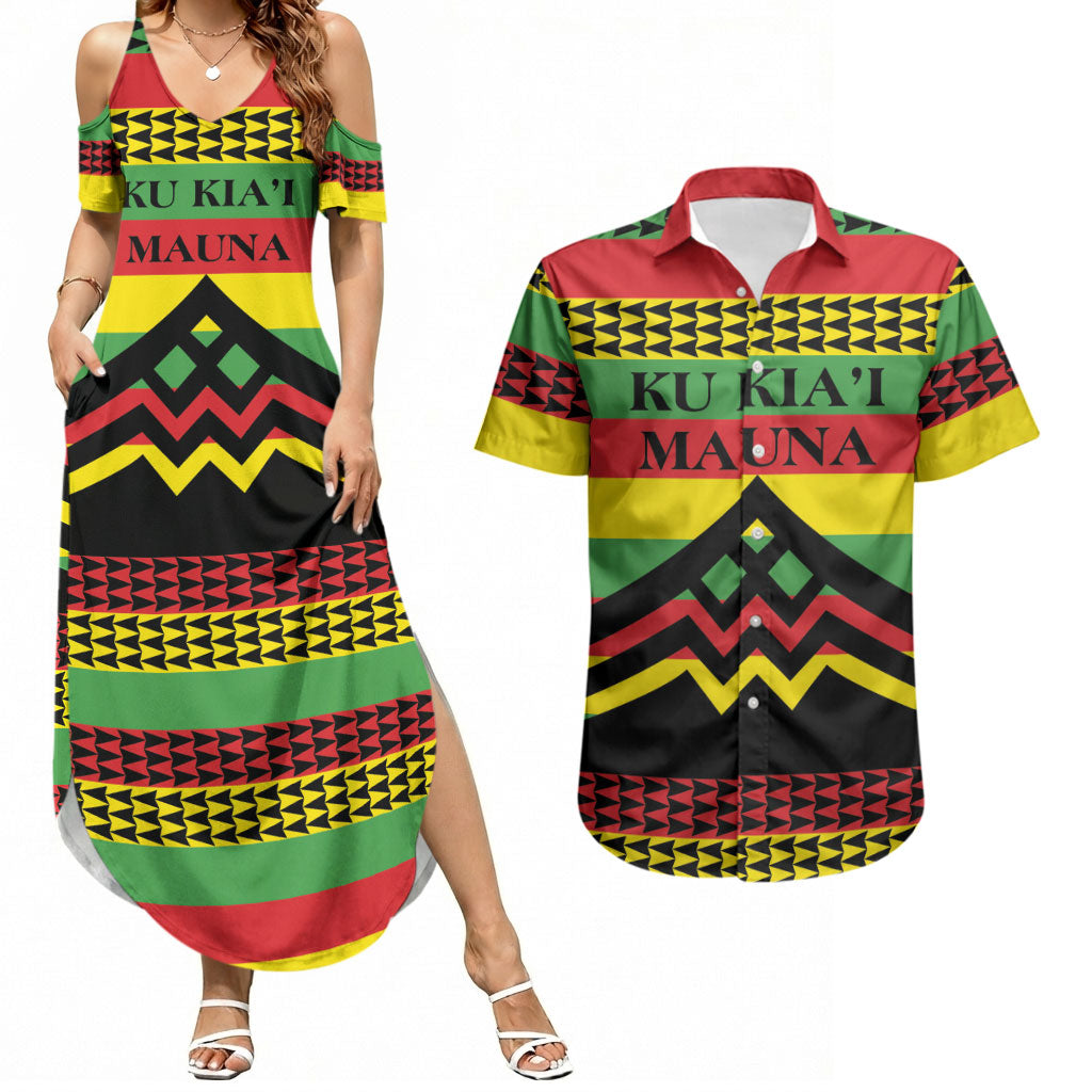Hawaii Ku Kia'i Mauna Personalized Couples Matching Summer Maxi Dress and Hawaiian Shirt Hawaiian Kanaka Maoli Motif LT9 Green - Polynesian Pride