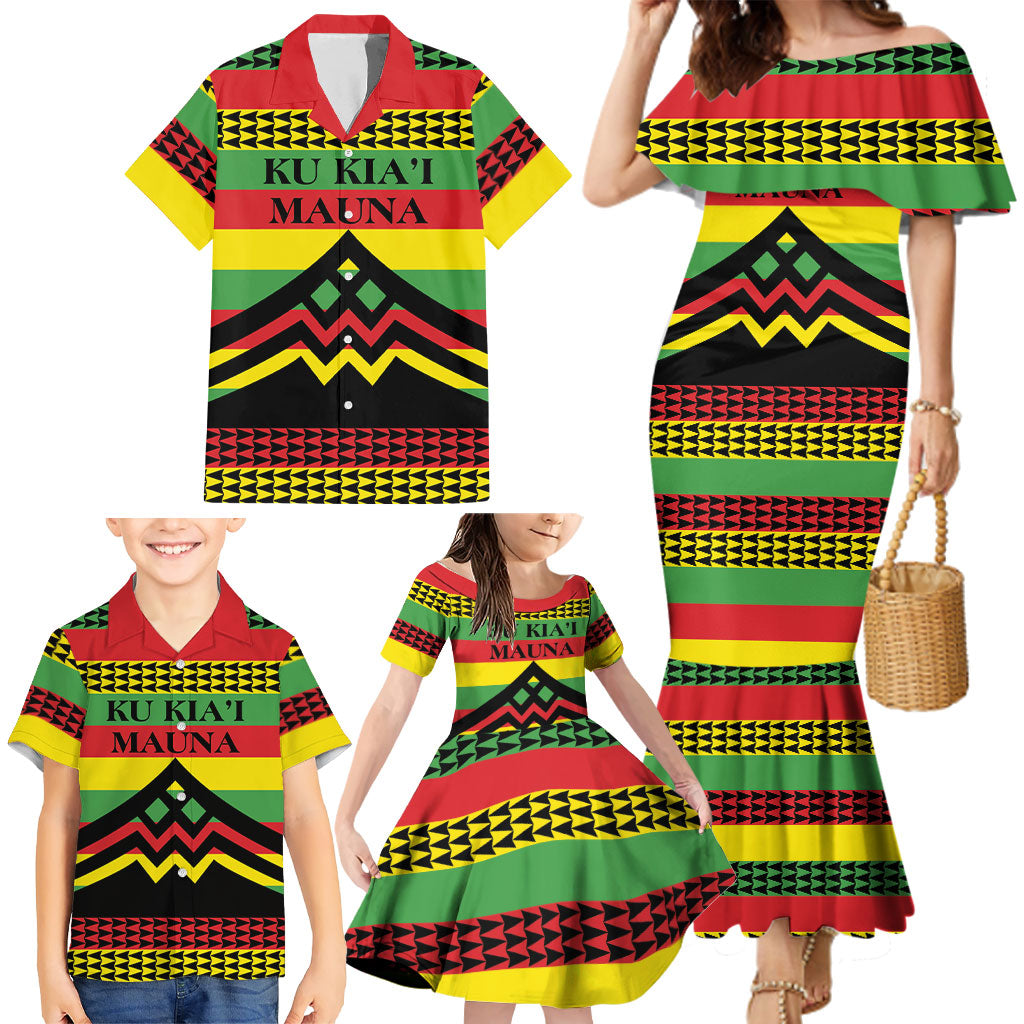 Hawaii Ku Kia'i Mauna Personalized Family Matching Mermaid Dress and Hawaiian Shirt Hawaiian Kanaka Maoli Motif LT9 - Polynesian Pride
