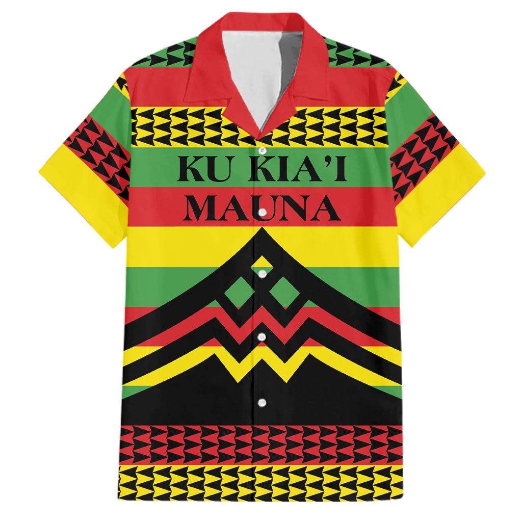 Hawaii Ku Kia'i Mauna Personalized Family Matching Off Shoulder Maxi Dress and Hawaiian Shirt Hawaiian Kanaka Maoli Motif LT9 Dad's Shirt - Short Sleeve Green - Polynesian Pride