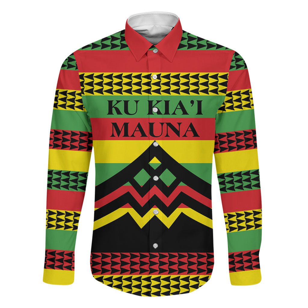 Hawaii Ku Kia'i Mauna Personalized Family Matching Off Shoulder Maxi Dress and Hawaiian Shirt Hawaiian Kanaka Maoli Motif LT9 Dad's Shirt - Long Sleeve Green - Polynesian Pride