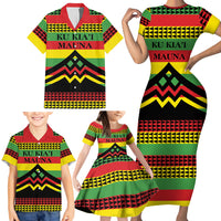 Hawaii Ku Kia'i Mauna Personalized Family Matching Short Sleeve Bodycon Dress and Hawaiian Shirt Hawaiian Kanaka Maoli Motif LT9 - Polynesian Pride