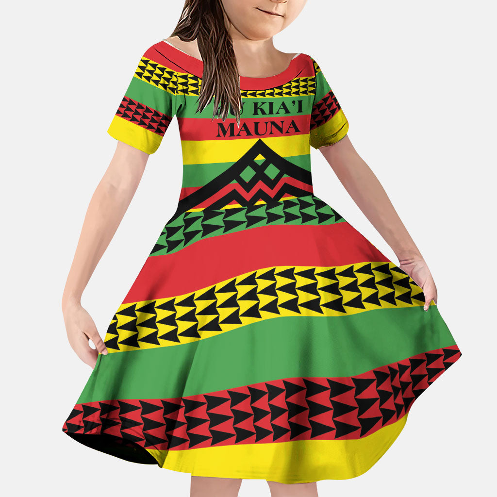 Hawaii Ku Kia'i Mauna Personalized Family Matching Summer Maxi Dress and Hawaiian Shirt Hawaiian Kanaka Maoli Motif LT9 Daughter's Dress Green - Polynesian Pride