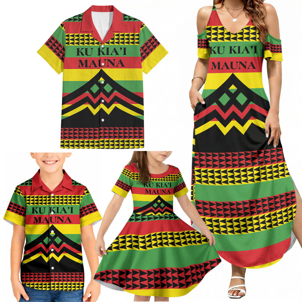 Hawaii Ku Kia'i Mauna Personalized Family Matching Summer Maxi Dress and Hawaiian Shirt Hawaiian Kanaka Maoli Motif LT9 - Polynesian Pride