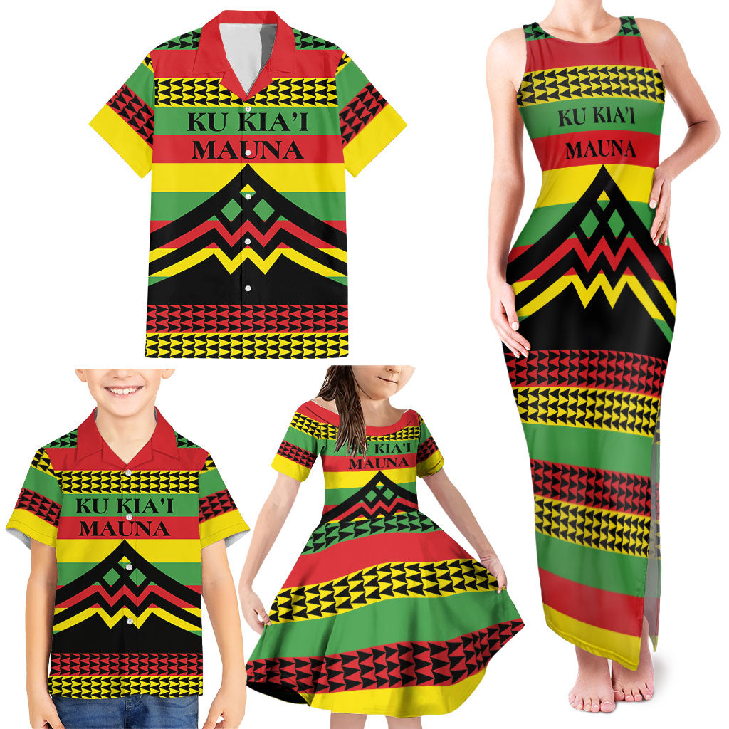 Hawaii Ku Kia'i Mauna Personalized Family Matching Tank Maxi Dress and Hawaiian Shirt Hawaiian Kanaka Maoli Motif LT9 - Polynesian Pride