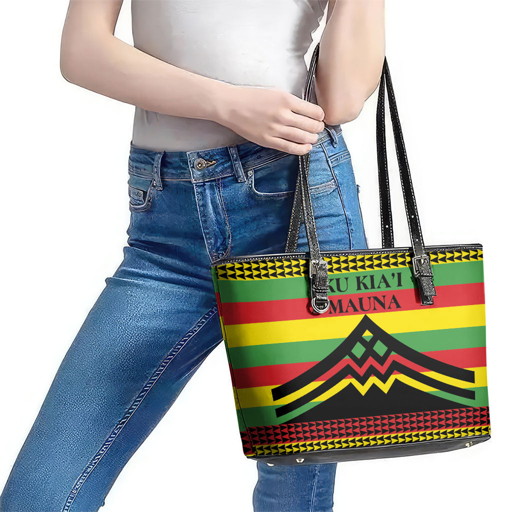 Hawaii Ku Kia'i Mauna Leather Tote Bag Hawaiian Kanaka Maoli Motif