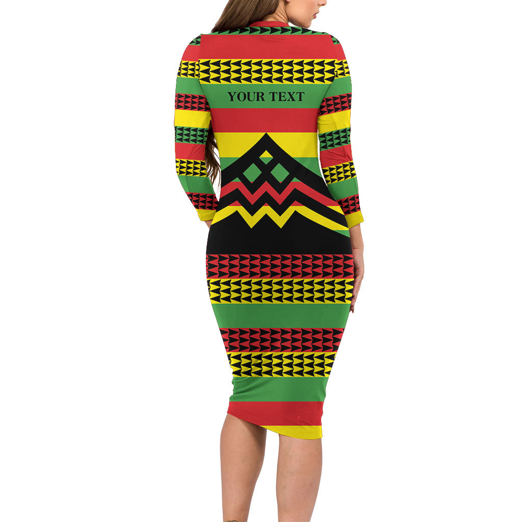 Hawaii Ku Kia'i Mauna Personalized Long Sleeve Bodycon Dress Hawaiian Kanaka Maoli Motif