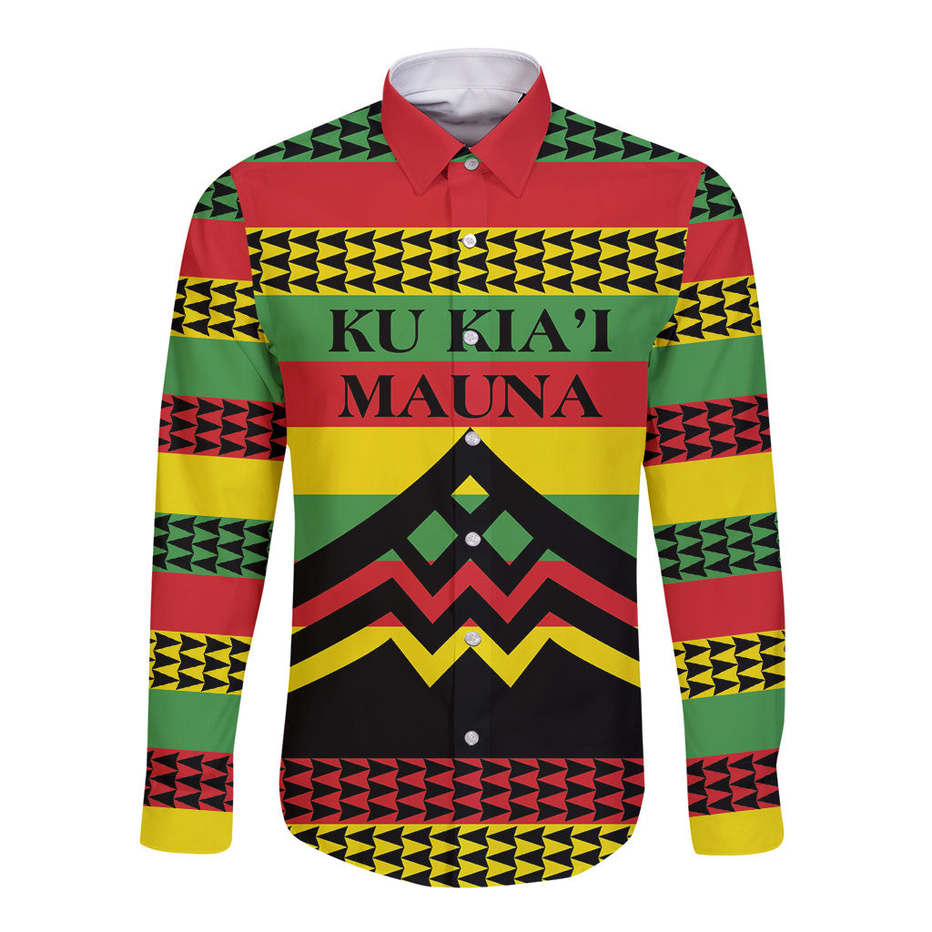 Hawaii Ku Kia'i Mauna Personalized Long Sleeve Button Shirt Hawaiian Kanaka Maoli Motif
