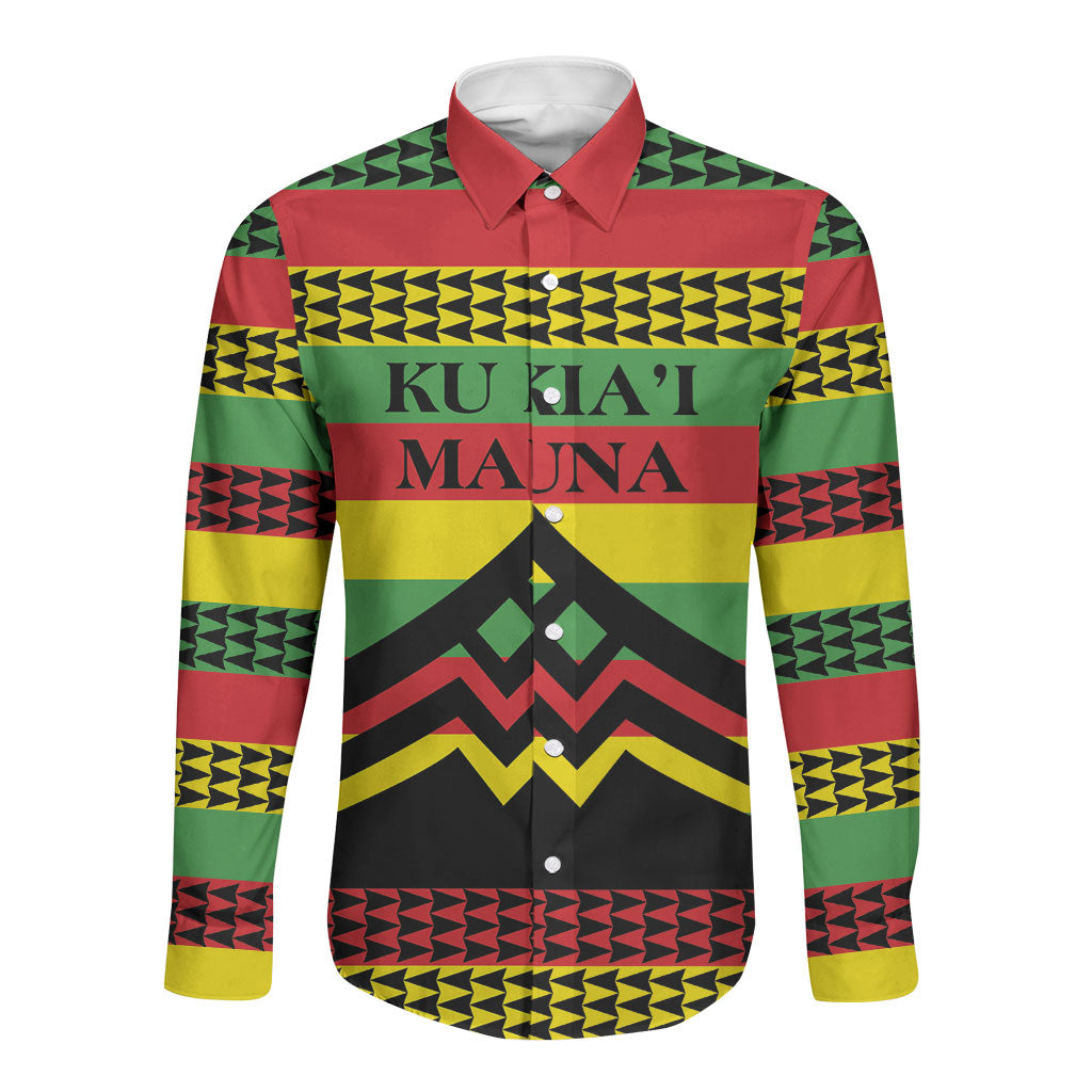 Hawaii Ku Kia'i Mauna Personalized Long Sleeve Button Shirt Hawaiian Kanaka Maoli Motif LT9 Unisex Green - Polynesian Pride