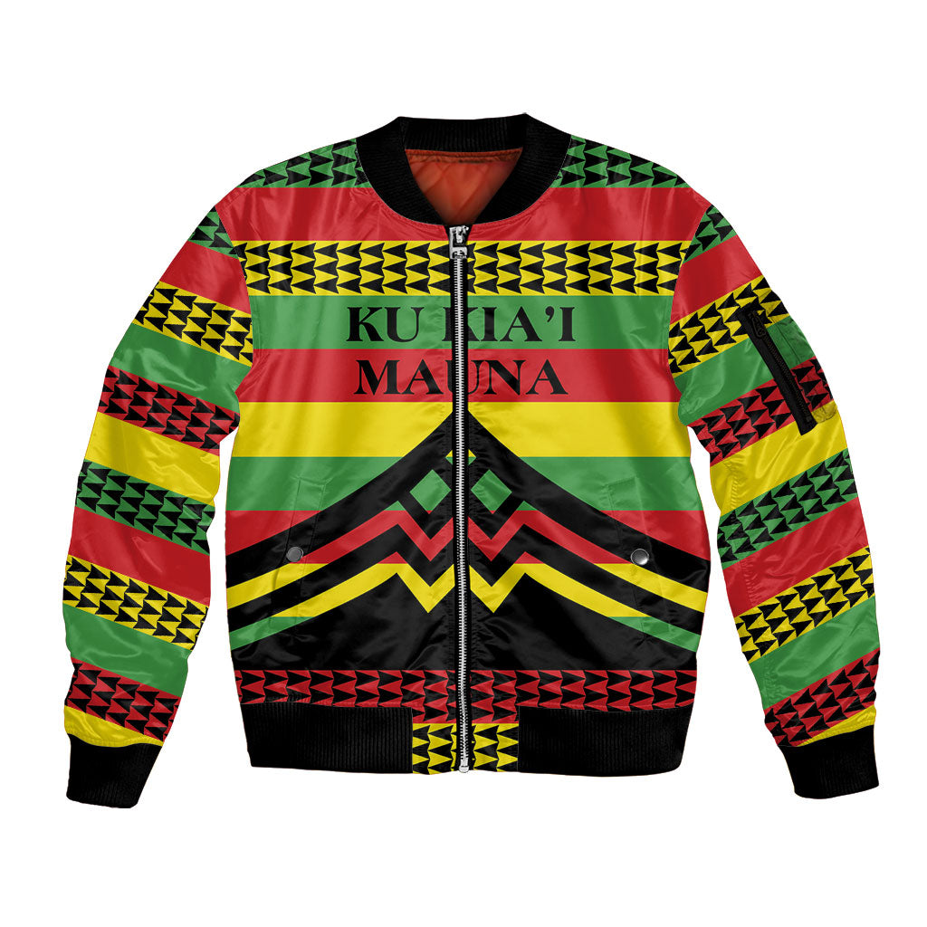 Hawaii Ku Kia'i Mauna Personalized Sleeve Zip Bomber Jacket Hawaiian Kanaka Maoli Motif