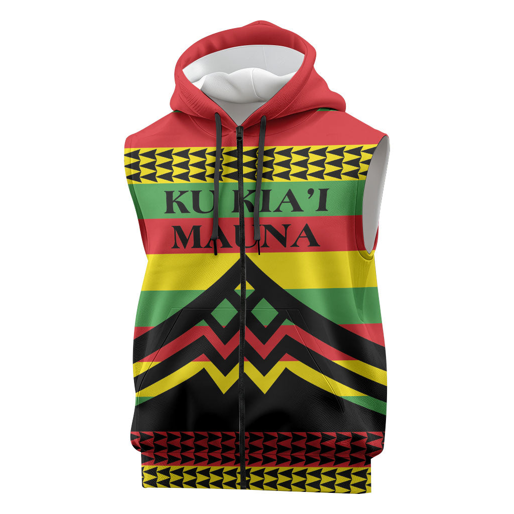 Hawaii Ku Kia'i Mauna Personalized Sleeveless Zip Hoodie Hawaiian Kanaka Maoli Motif