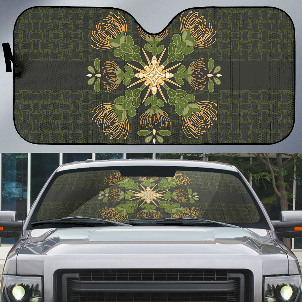 Hawaii Ohia Lehua Squares Auto Sun Shade Hawaiian Quilt Inspired Floral Pattern