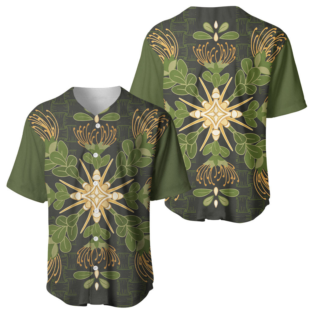 Hawaii Ohia Lehua Squares Baseball Jersey Hawaiian Quilt Inspired Floral Pattern