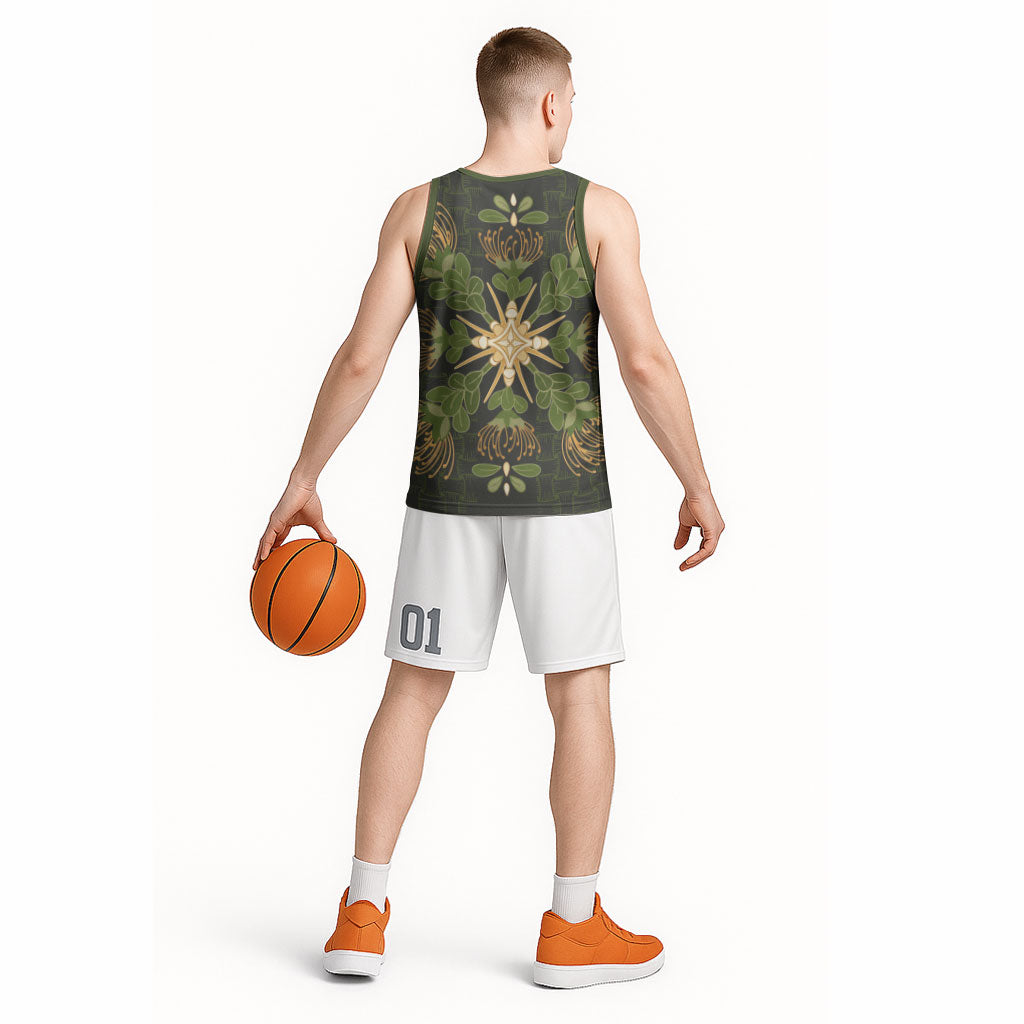 Hawaii Ohia Lehua Squares Basketball Jersey Hawaiian Quilt Inspired Floral Pattern