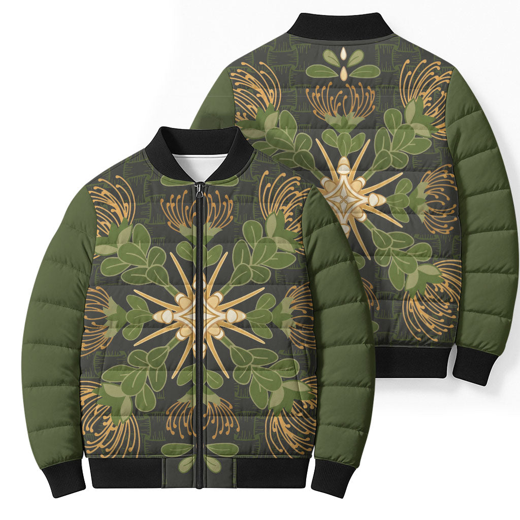 Hawaii Ohia Lehua Squares Bomber Puffer Jacket Hawaiian Quilt Inspired Floral Pattern