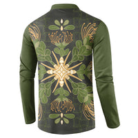 Hawaii Ohia Lehua Squares Button Sweatshirt Hawaiian Quilt Inspired Floral Pattern