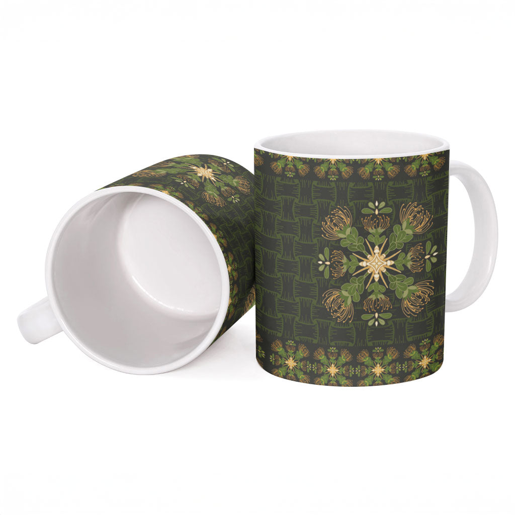 Hawaii Ohia Lehua Squares Ceramic Mug Hawaiian Quilt Inspired Floral Pattern