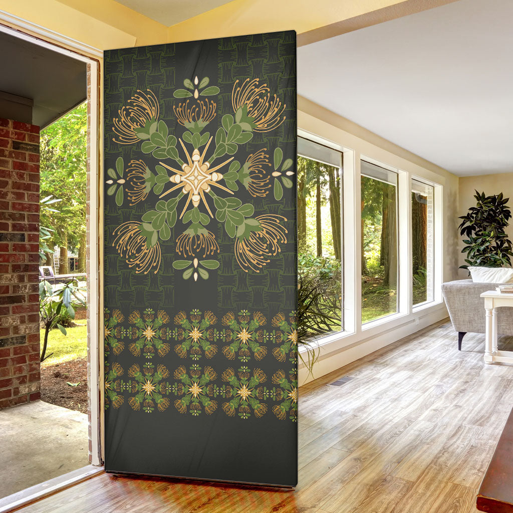 Hawaii Ohia Lehua Squares Door Cover Hawaiian Quilt Inspired Floral Pattern