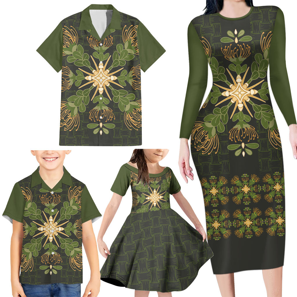 Hawaii Ohia Lehua Squares Family Matching Long Sleeve Bodycon Dress and Hawaiian Shirt Hawaiian Quilt Inspired Floral Pattern LT9 - Polynesian Pride