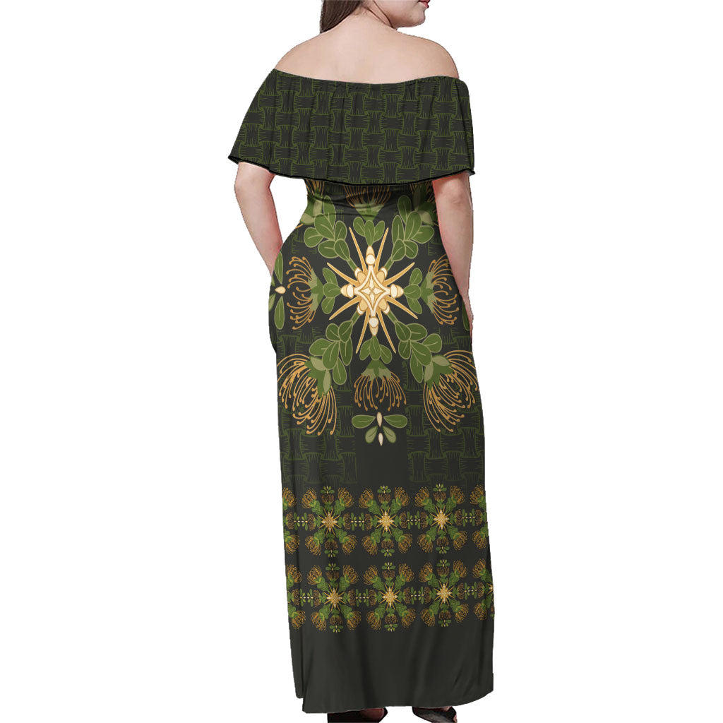 Hawaii Ohia Lehua Squares Family Matching Off Shoulder Maxi Dress and Hawaiian Shirt Hawaiian Quilt Inspired Floral Pattern LT9 - Polynesian Pride