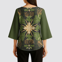 Hawaii Ohia Lehua Squares Kimono Sleeve Blouse Hawaiian Quilt Inspired Floral Pattern