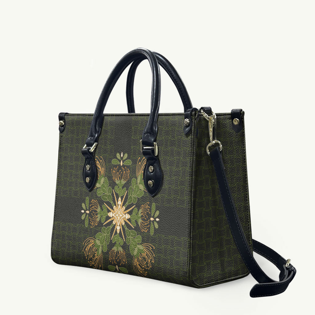 Hawaii Ohia Lehua Squares Leather Bag Hawaiian Quilt Inspired Floral Pattern LT9 Green - Polynesian Pride