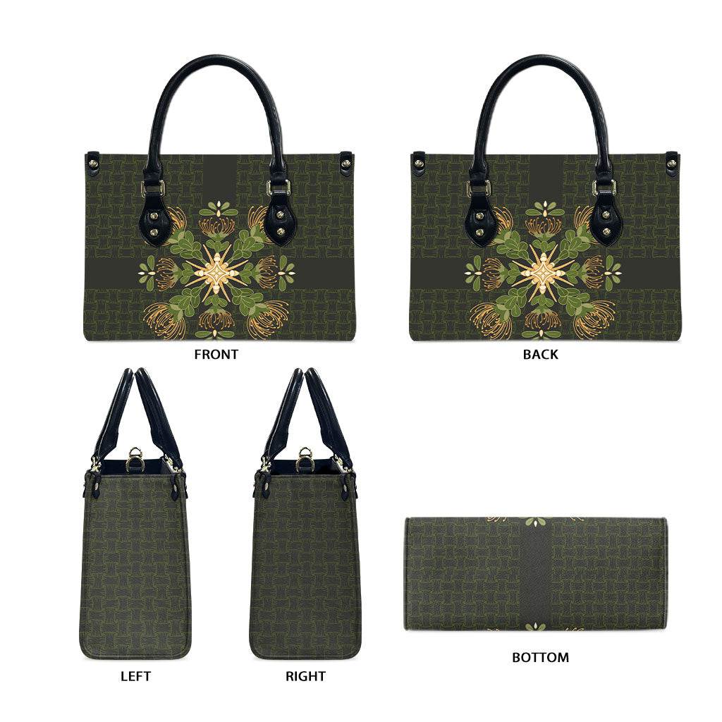 Hawaii Ohia Lehua Squares Leather Bag Hawaiian Quilt Inspired Floral Pattern